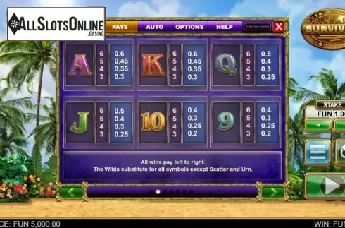 Paytable 2. Survivor Megaways from Big Time Gaming