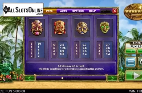 Paytable 1. Survivor Megaways from Big Time Gaming