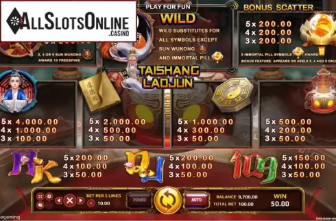 Paytable. Tai Shang Lao Jun from EAgaming