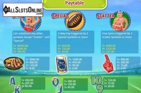 Paytable 1. Tailgating from Booming Games
