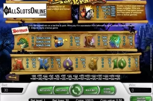 Paytable . Tales of Krakow from NetEnt