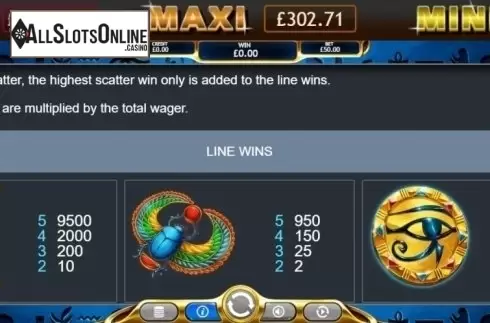Paytable. Temple of Ausar Jackpot from Eyecon