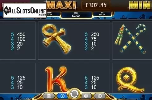 Paytable. Temple of Ausar Jackpot from Eyecon