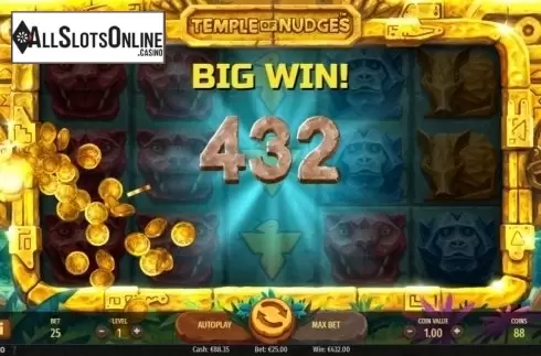 Win Screen. Temple of Nudges from NetEnt
