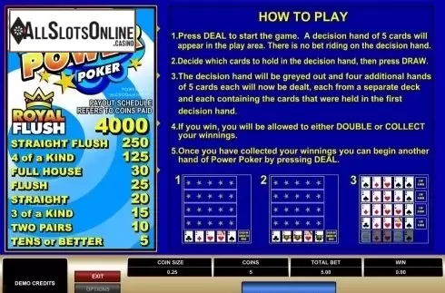 Game Screen. Tens or Better Power Poker from Microgaming