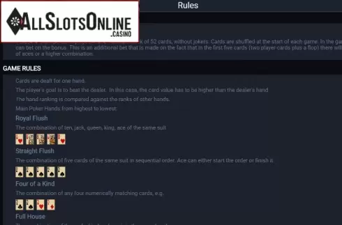 Game rules 1. Texas Holdem Bonus from Evoplay Entertainment