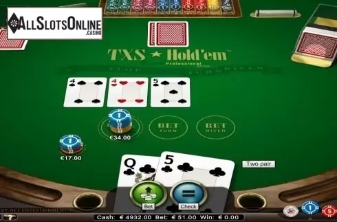 Game Screen. Texas Hold'em Professional Series from NetEnt