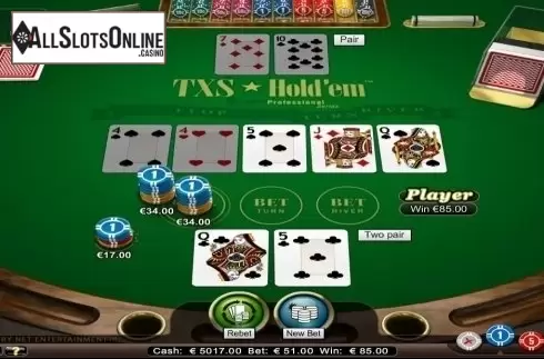 Game Screen. Texas Hold'em Professional Series from NetEnt