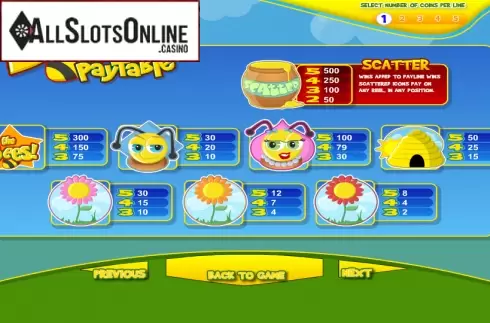 Paytable 1. The Bees from Betsoft