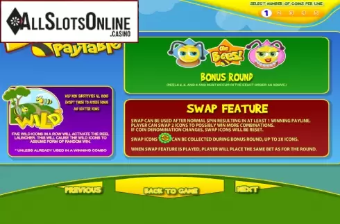 Paytable 2. The Bees from Betsoft
