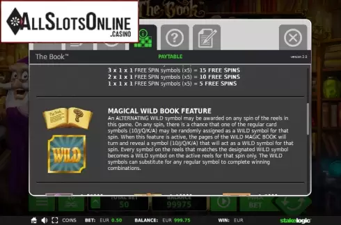 Paytable 2. The Book from StakeLogic