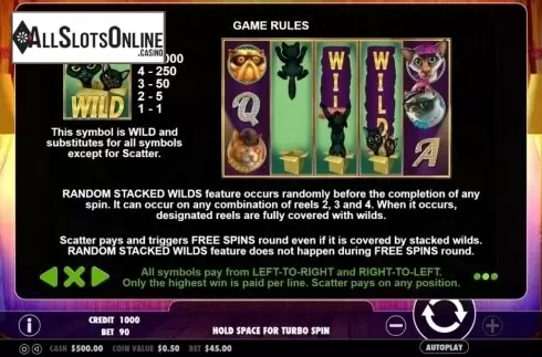 Paytable 2. The Catfather from Pragmatic Play