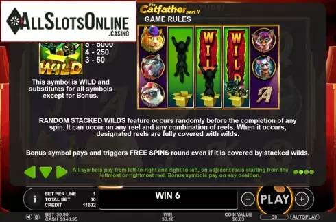 Paytable 2. The Catfather Part II from Pragmatic Play