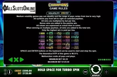 Game rules. The Champions from Pragmatic Play