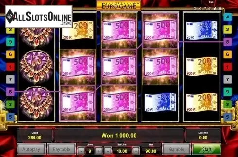 Win screen. The Euro Game from Novomatic