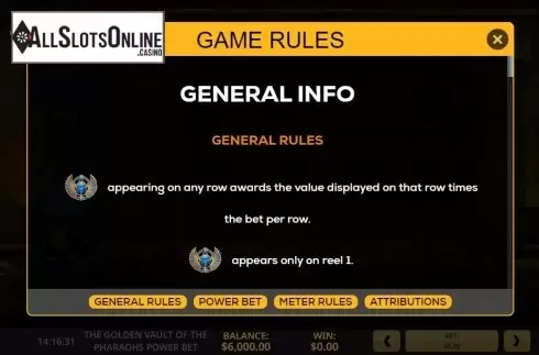 Game rules 1. The Golden Vault Of The Pharaohs Power Bet from High 5 Games
