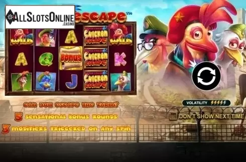 Start Screen. The Great Chicken Escape from Pragmatic Play
