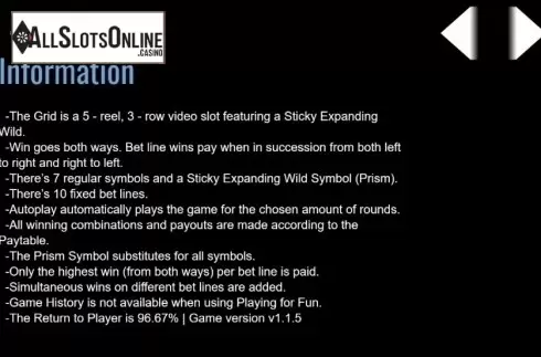 Paytable 1. The Grid from Fantasma Games