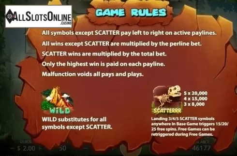 Paytable 1. The King of Dinosaurs from KA Gaming