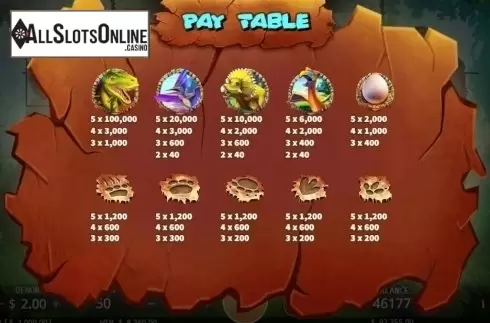 Paytable 3. The King of Dinosaurs from KA Gaming