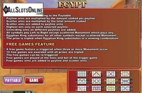 Paytable 2. The Last King of Egypt from Bwin.Party