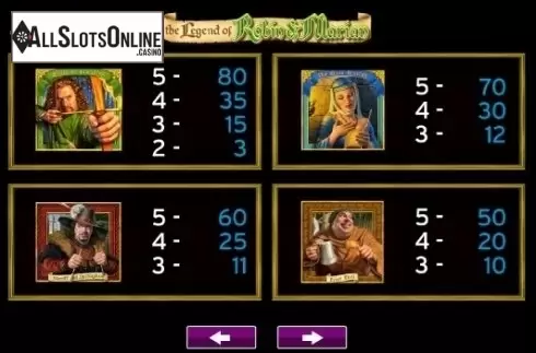 Paytable 1. The Legend Of Robin And Marian from High 5 Games