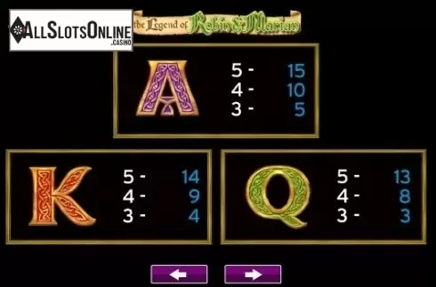 Paytable 2. The Legend Of Robin And Marian from High 5 Games
