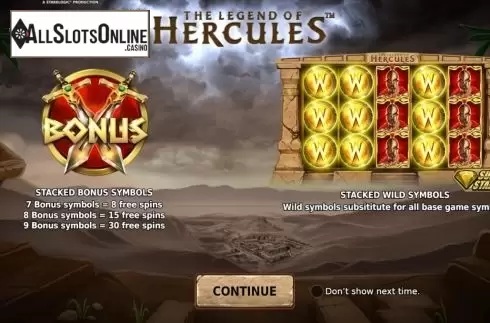 Start Screen. The Legend of Hercules from Hurricane Games