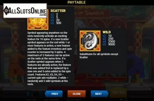 Paytable 2. The Legend of Shaolin from Evoplay Entertainment