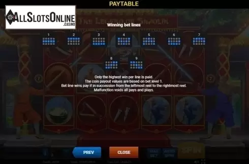 Paytable 3. The Legend of Shaolin from Evoplay Entertainment