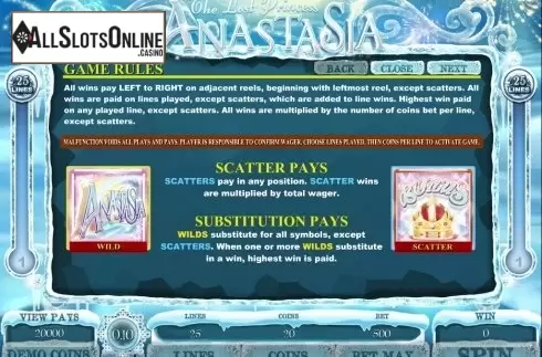 Screen2. The Lost Princess Anastasia from Microgaming