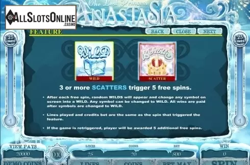 Screen4. The Lost Princess Anastasia from Microgaming