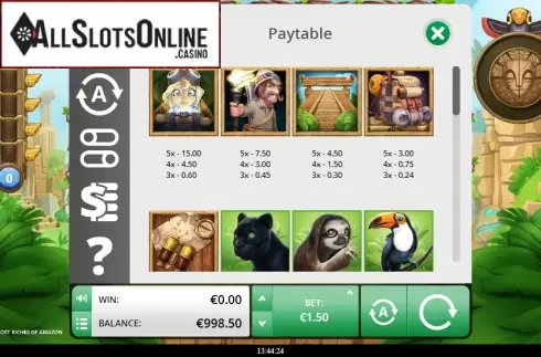 Paytable 1. The Lost Riches of Amazon from Foxium