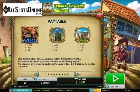 Paytable 1. The Master Cat (Leander) from Leander Games