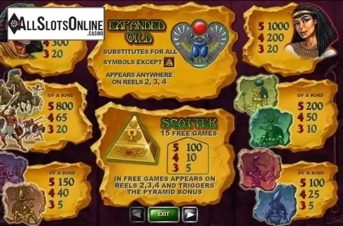 Paytable 1. The Pyramid of Ramesses (Playtech) from Playtech