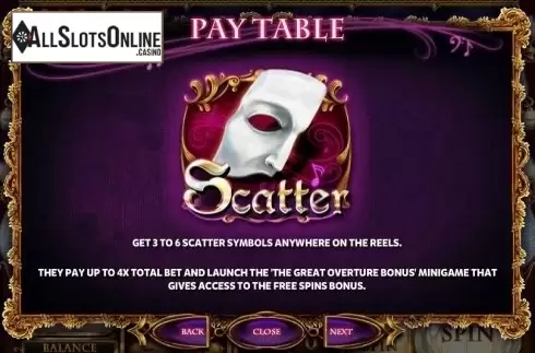 Paytable 5. The Secret of the Opera from Red Rake
