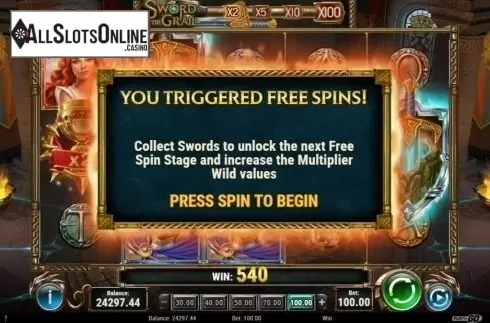 Free Spins 1. The Sword and The Grail from Play'n Go