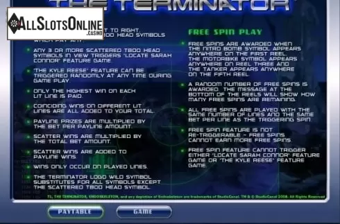 Paytable 1. The Terminator from Bwin.Party