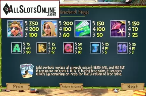 Paytable 1. The Tipsy Tourist from Betsoft