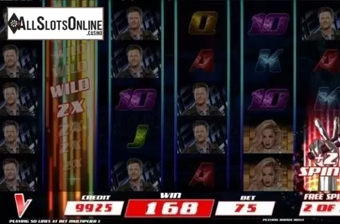 Reel +2 Spins screen. The Voice Video Slots from IGT