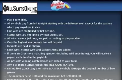 Paytable 4. The Weather Man from Bwin.Party
