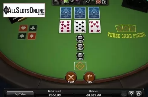 Game Screen. Three Card Poker (1X2gaming) from 1X2gaming