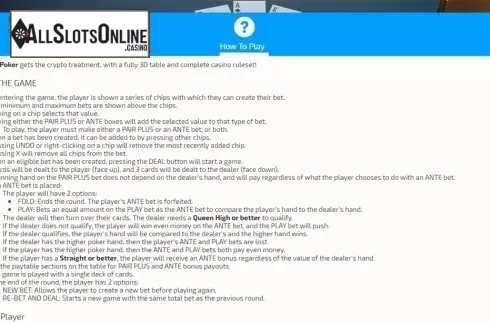 Paytable. Three Card Poker (FunFair) from FunFair