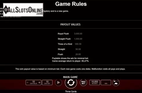Paytable 2. Three Cards Poker (Wazdan) from Wazdan