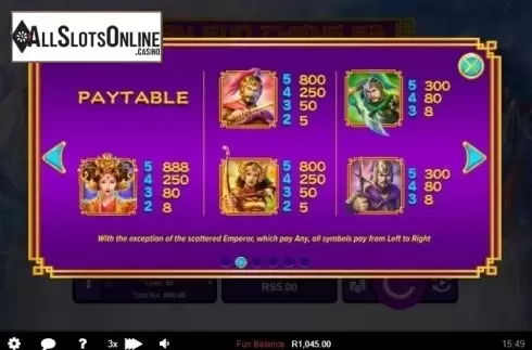 Paytable 1. Three Kingdom Wars (San Guo Zheng Ba) from RTG