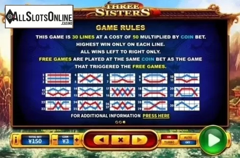 Paytable 3. Three Sisters from Skywind Group