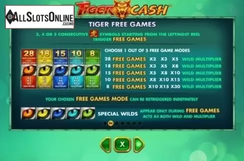 Paytable 2. Tiger Cash from Skywind Group