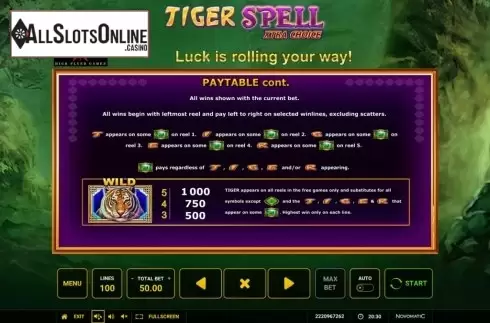 Features. Tiger Spell Xtra Choice from High Flyer Games