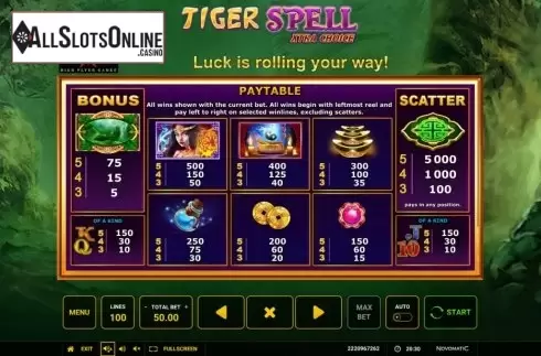 Symbols. Tiger Spell Xtra Choice from High Flyer Games