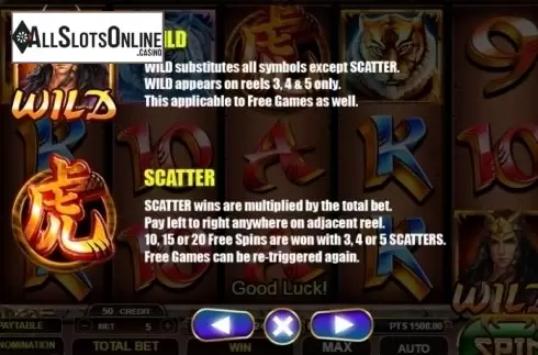 Paytable 4. Tiger Warrior from Spadegaming